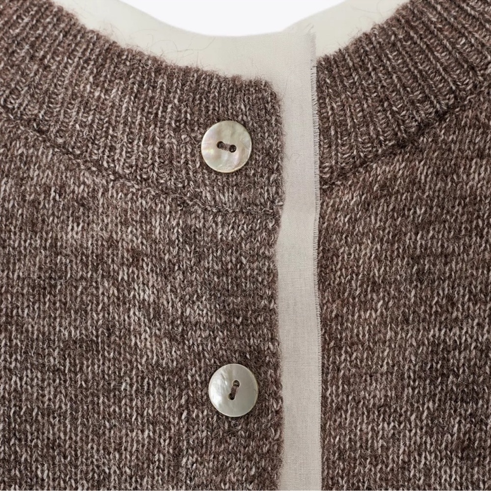 Zara Combination Knit Wool Blend, Cotton Lined Cardigan Sweater. Mink. L NWT - Picture 5 of 12